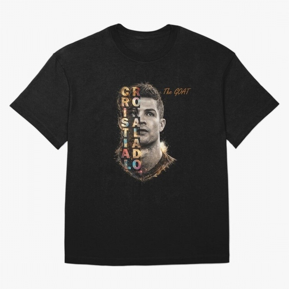Cristiano Ronaldo Multicolor GOAT Oversized T-Shirt Capture Global Football Passion for FIFA World Cup 2026, Capturing Messi and Cristiano Ronaldo, Brazil, Championship Spirit, Famous Goals, Roaring Crowds and International Football Unity; Made for