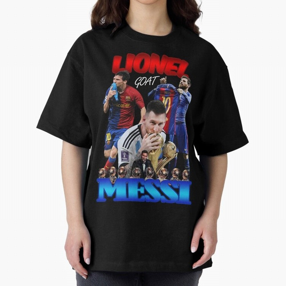 Lionel Messi GOAT: Barcelona & Argentina Oversized T-Shirt Remember Iconic Moments from Match Day Hype around FIFA World Cup 2026 USA Canada Mexico, Neymar, Haaland and Cristiano Ronaldo, Argentina, France and Brazil, Classic Soccer Heritage,
