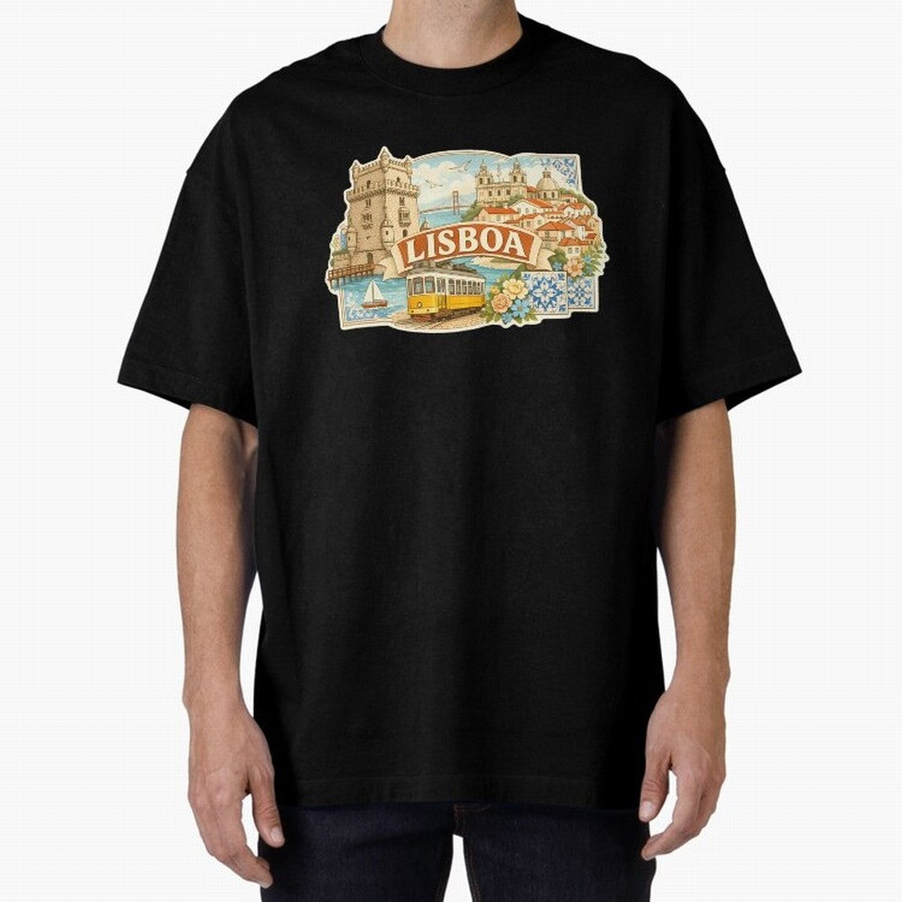 Vintage Tram Lisbon Illustration Oversized T-Shirt Make Your Look Match the FIFA World Cup 2026 Group Stage Journey through Mbappe and Neymar Highlights, Argentina, France and Brazil Pride, Champion Mindset, Group Stage Buzz, Knockout Tension and