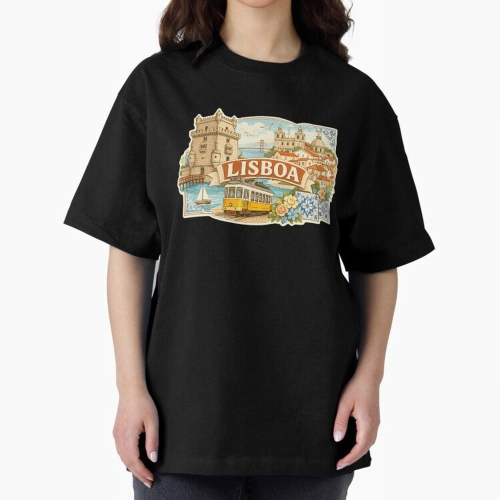 Vintage Tram Lisbon Illustration Oversized T-Shirt Make Your Look Match the FIFA World Cup 2026 Group Stage Journey through Mbappe and Neymar Highlights, Argentina, France and Brazil Pride, Champion Mindset, Group Stage Buzz, Knockout Tension and