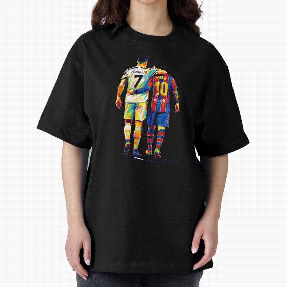 Cristiano Ronaldo And Messi Wpap Art Oversized T-Shirt Celebrate Match Day Hype around FIFA World Cup 2026, Neymar, Haaland and Cristiano Ronaldo, England, France and Netherlands, Stadium Chants, National Pride, Trophy Dreams and Unforgettable