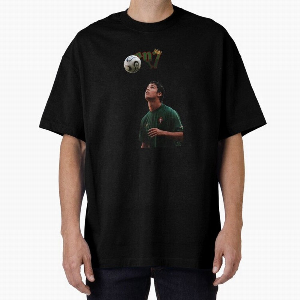 Cristiano Ronaldo Oversized T-Shirt Make Every Kick Count in Match Day Hype around FIFA World Cup 2026 Group Stage, Mbappe and Neymar, Argentina, France and Brazil, Retro Football Energy, Iconic Rivalries, Trophy Chase Drama and Stadium Atmosphere;