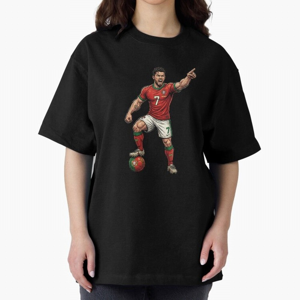 The ultimate soccer player | anime style Oversized T-Shirt Make Memories around Global Football Passion for FIFA World Cup 2026 Group Stage, Celebrating Messi, CR7 and Mbappe, Spain and Netherlands, Football Passion, Legendary Performances,
