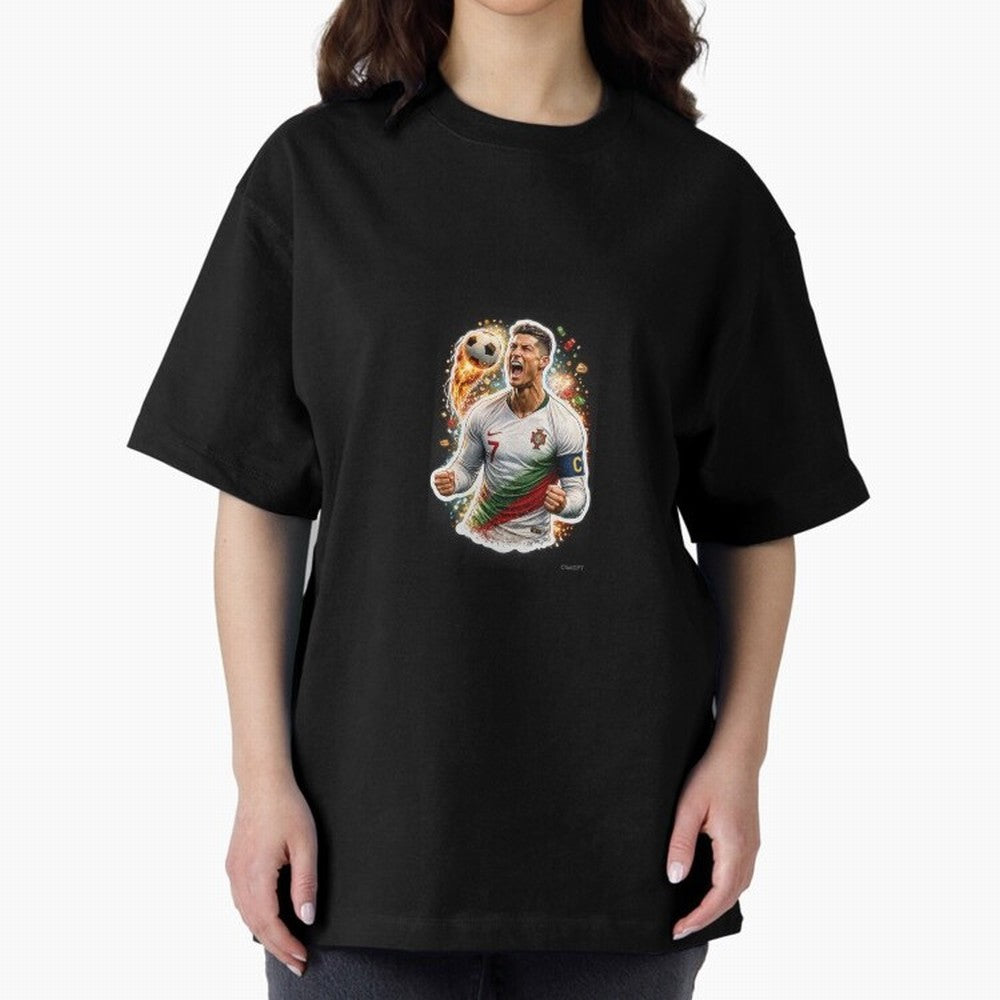 Ronaldo Winning Moment Oversized T-Shirt Bring Trophy Dreams to FIFA World Cup 2026 USA Canada Mexico for Fans of Messi, CR7 and Mbappe and Brazil, Portugal and Argentina, Bringing Goal Celebration Energy, Supporter Heritage, Football Icons and