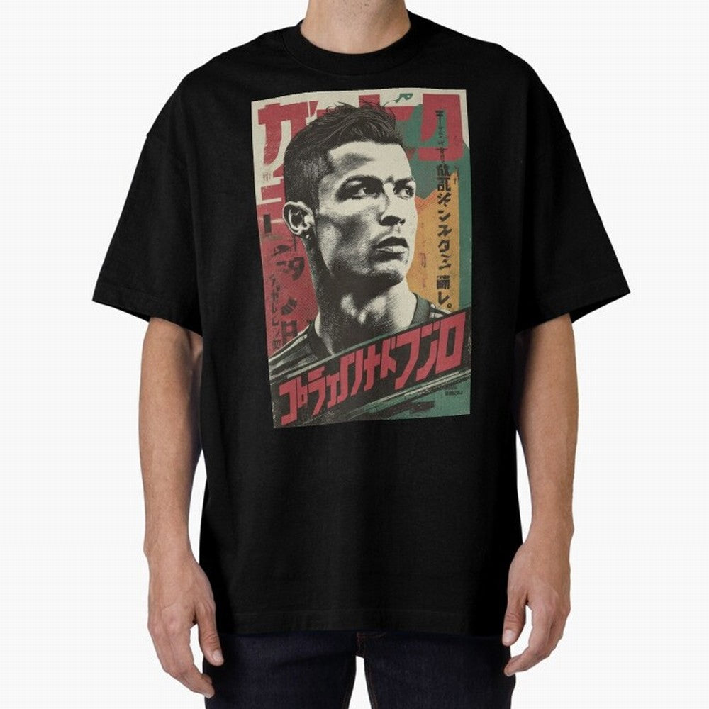 Cristiano Vintage Warned Japanese Poster Oversized T-Shirt Share the Excitement of FIFA World Cup 2026 Group Stage for Fans of Haaland and Mbappe and Spain and Netherlands, Bringing Fan Favorite Moments, National Team Passion, Big Match Drama and