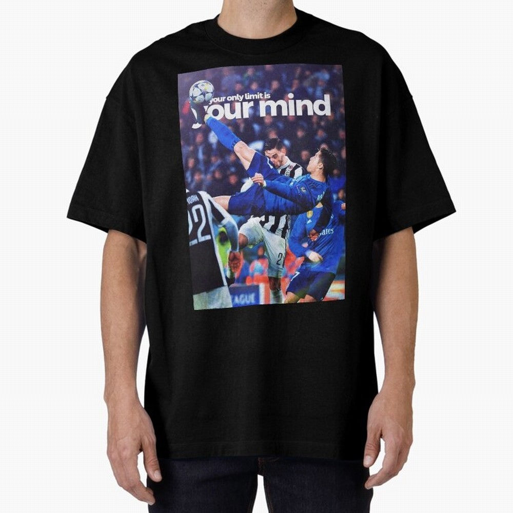 Cristiano Ronaldo - Your only limit is your mind Oversized T-Shirt Celebrate Unforgettable Nights in Global Football Passion for FIFA World Cup 2026 USA Canada Mexico, Celebrating Messi, CR7 and Mbappe, England and Germany, Championship Spirit,