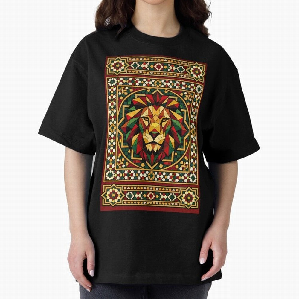 Portuguese Geometric Lion Portrait Oversized T-Shirt Turn Every Weekend Toward FIFA World Cup 2026 Connected to Mbappe, Spain Energy, Stadium Chants, National Pride, Trophy Dreams and Unforgettable Football Memories; Created for Match Day Parties,
