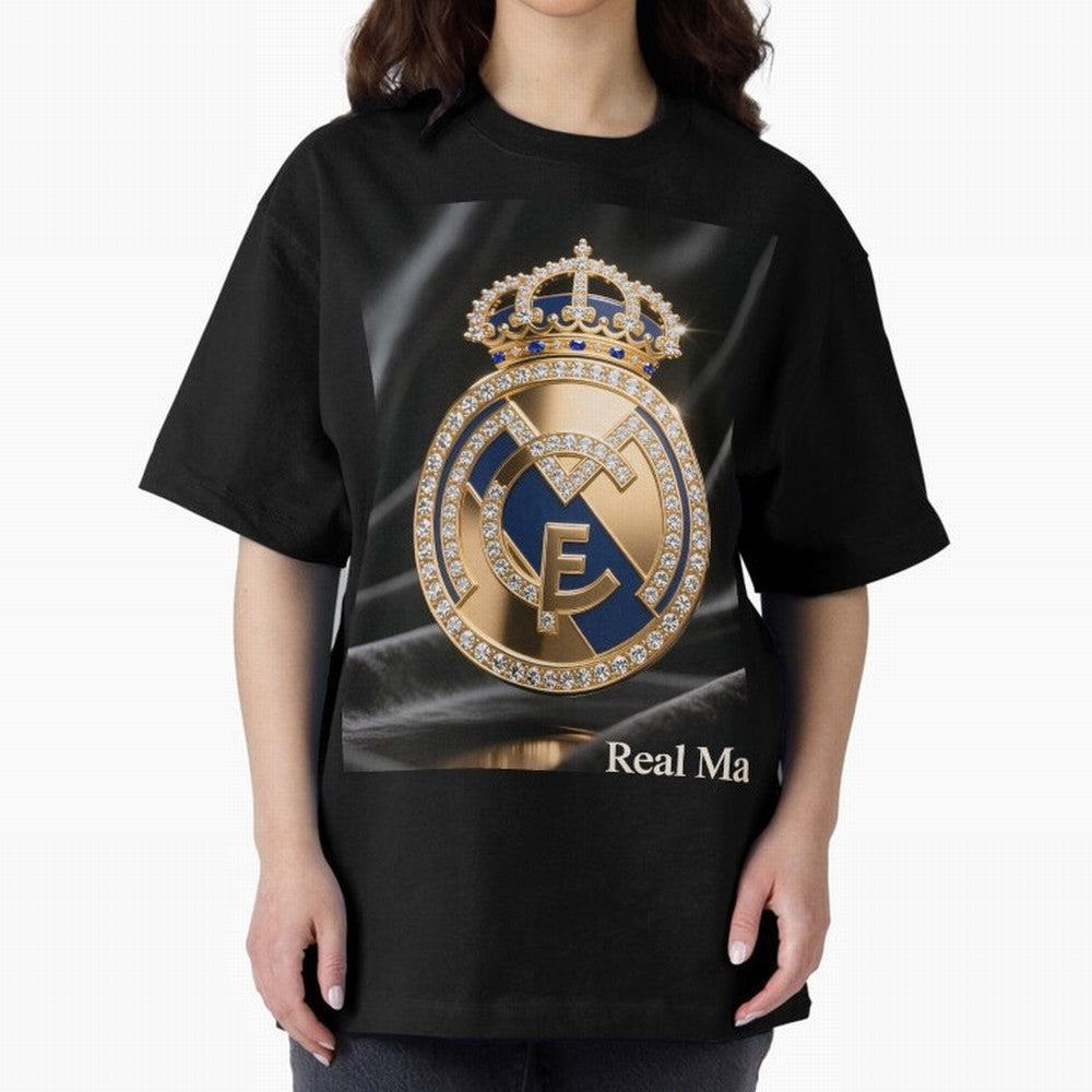 Gold Madrid Real Oversized T-Shirt Carry the Colors and Pride of FIFA World Cup 2026 Inspired by Neymar, Haaland and Cristiano Ronaldo, Brazil, Portugal and Argentina Energy, Football Festival Excitement, Trophy Ambitions, Country Rivalries and