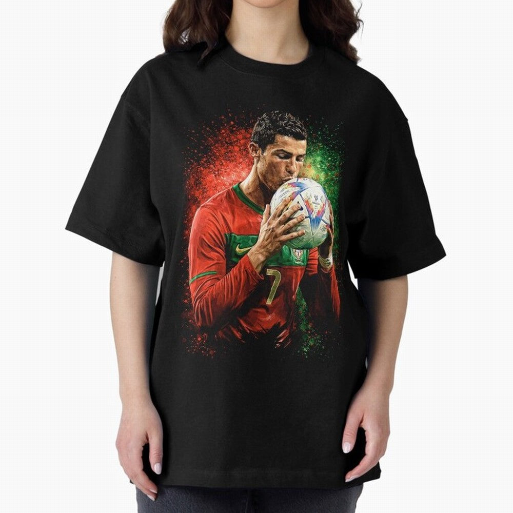 Cristiano Ronaldo Football Legend Oversized T-Shirt Celebrate Fan Culture around FIFA World Cup 2026 for Fans of Haaland and Mbappe and Argentina, Bringing Tournament Hype, Historic Matchups, Family Viewing Parties and Global Sports Pride; Perfect