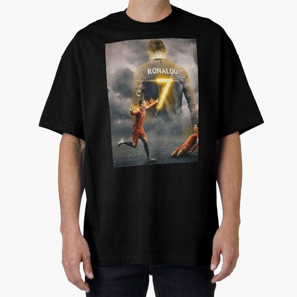 Aesthetic Ronaldo Poster Oversized T-Shirt Honor Football Greatness during Global Football Passion for FIFA World Cup 2026 USA Canada Mexico, Inspired by Cristiano Ronaldo, Haaland and CR7, Portugal, Football Festival Excitement, Trophy Ambitions,
