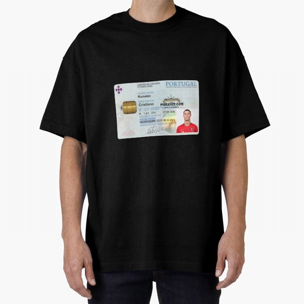 Cristiano Ronaldo CARD ID Oversized T-Shirt Experience Global Football Passion for FIFA World Cup 2026 USA Canada Mexico, Filled with CR7 and Messi, Germany, Football Festival Excitement, Trophy Ambitions, Country Rivalries and Star Player Buzz;