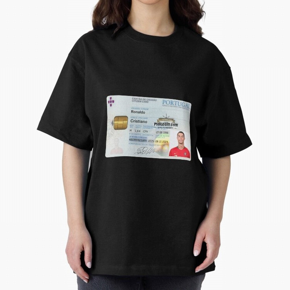 Cristiano Ronaldo CARD ID Oversized T-Shirt Experience Global Football Passion for FIFA World Cup 2026 USA Canada Mexico, Filled with CR7 and Messi, Germany, Football Festival Excitement, Trophy Ambitions, Country Rivalries and Star Player Buzz;