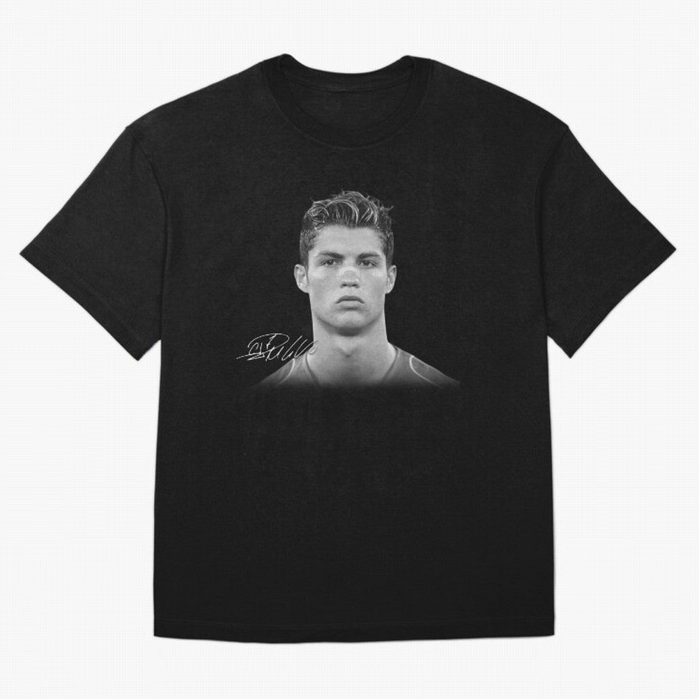 Cristiano Ronaldo T-Shirt Big Face Young Ronaldo - Black and White Oversized T-Shirt Join the Global Buzz around FIFA World Cup 2026 USA Canada Mexico for Fans of Cristiano Ronaldo, Haaland and CR7 and Germany, Bringing Football Festival
