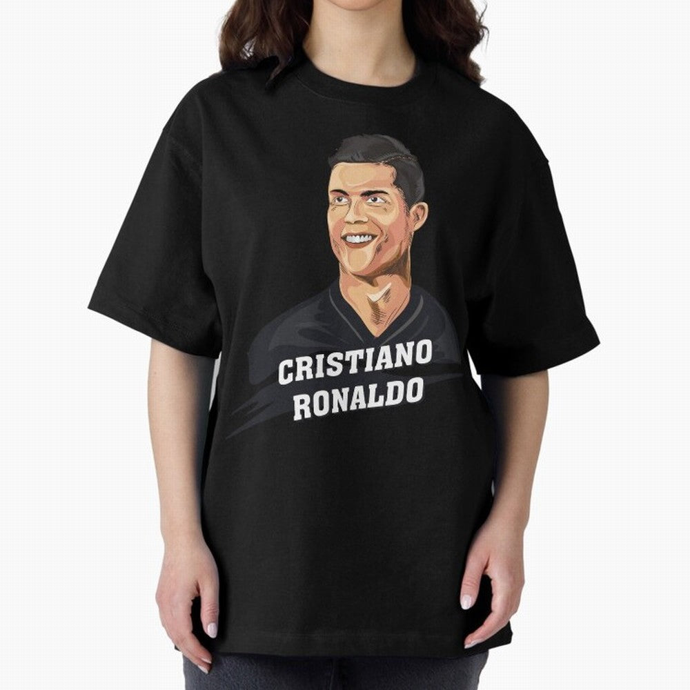 Cristiano Ronaldo Portrait Oversized T-Shirt Represent Football Lovers during Global Football Passion for FIFA World Cup 2026 Group Stage, Made for Cristiano Ronaldo, Haaland and CR7, England, Worldwide Fan Energy, Dramatic Goals, Stadium Lights