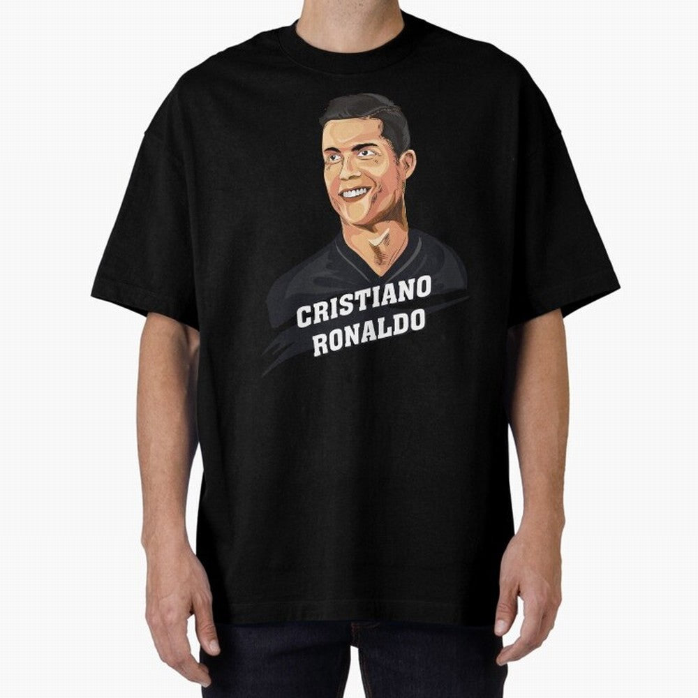 Cristiano Ronaldo Portrait Oversized T-Shirt Represent Football Lovers during Global Football Passion for FIFA World Cup 2026 Group Stage, Made for Cristiano Ronaldo, Haaland and CR7, England, Worldwide Fan Energy, Dramatic Goals, Stadium Lights