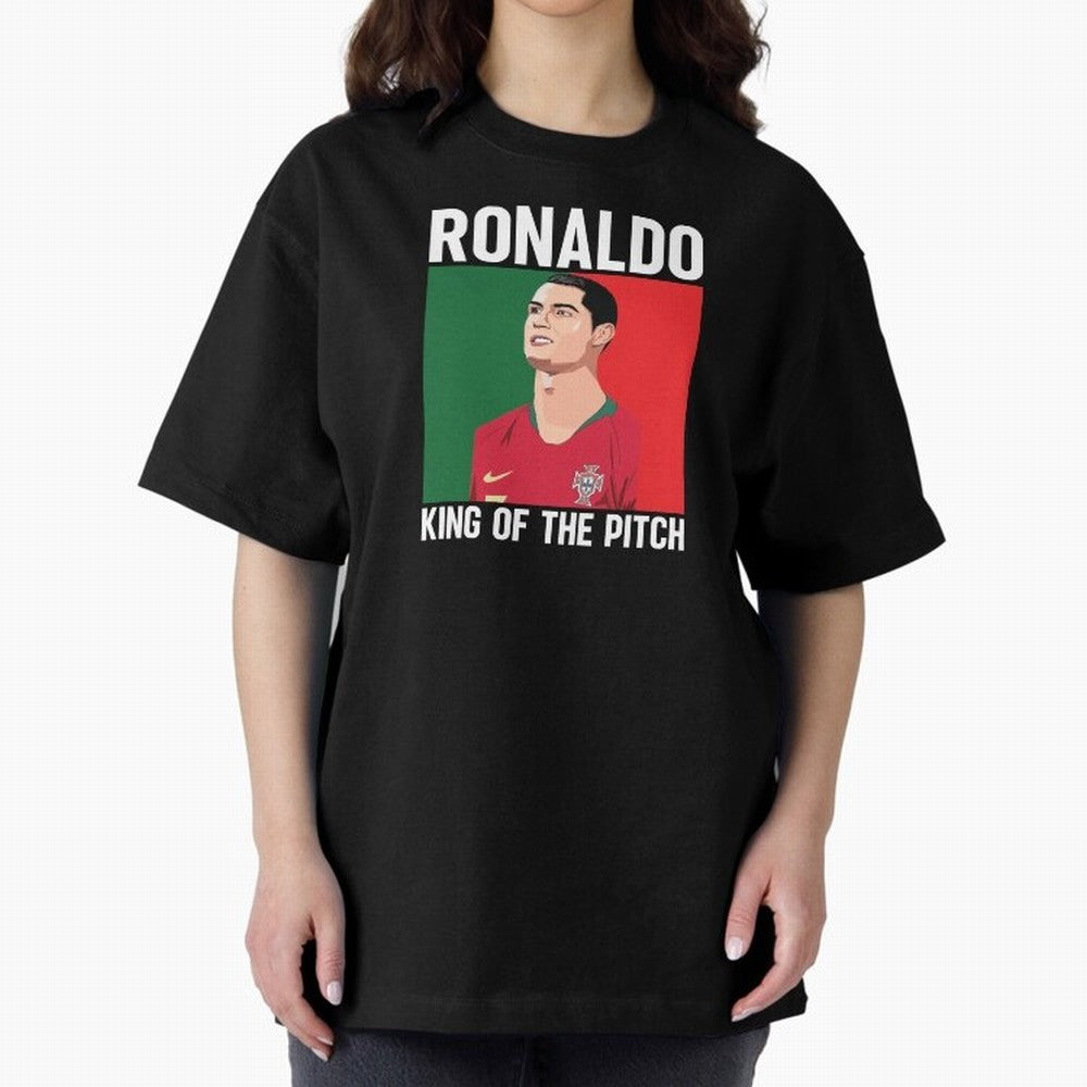 Ronaldo: King Of The Pitch Oversized T-Shirt Carry the Dream of FIFA World Cup 2026 USA Canada Mexico for Fans of Haaland and Mbappe and France, Bringing Classic Soccer Heritage, Championship Pressure, Fan Loyalty and International Pride; Made for