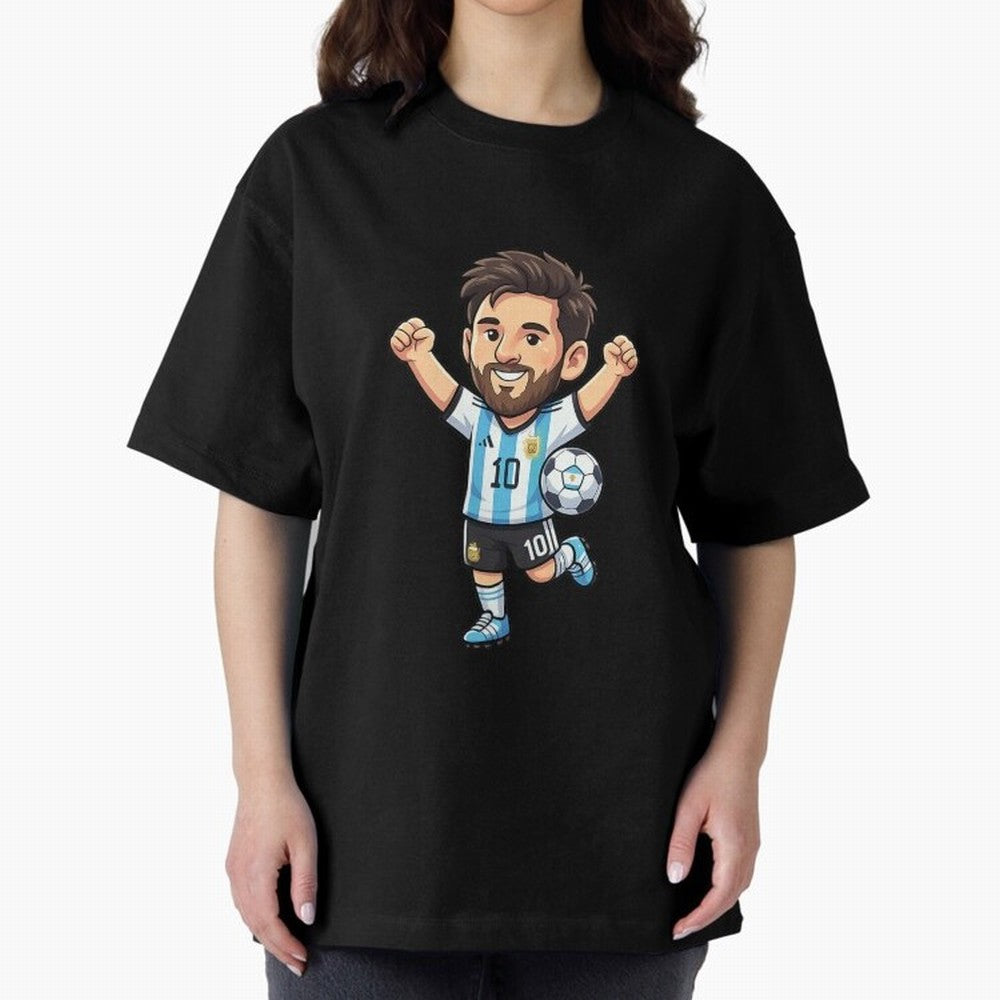 Cute Football Champion Cartoon Design Oversized T-Shirt Honor the Football Icons of Global Football Passion for FIFA World Cup 2026, Celebrating Neymar, Haaland and Cristiano Ronaldo, Argentina, Goal Celebration Energy, Supporter Heritage, Football