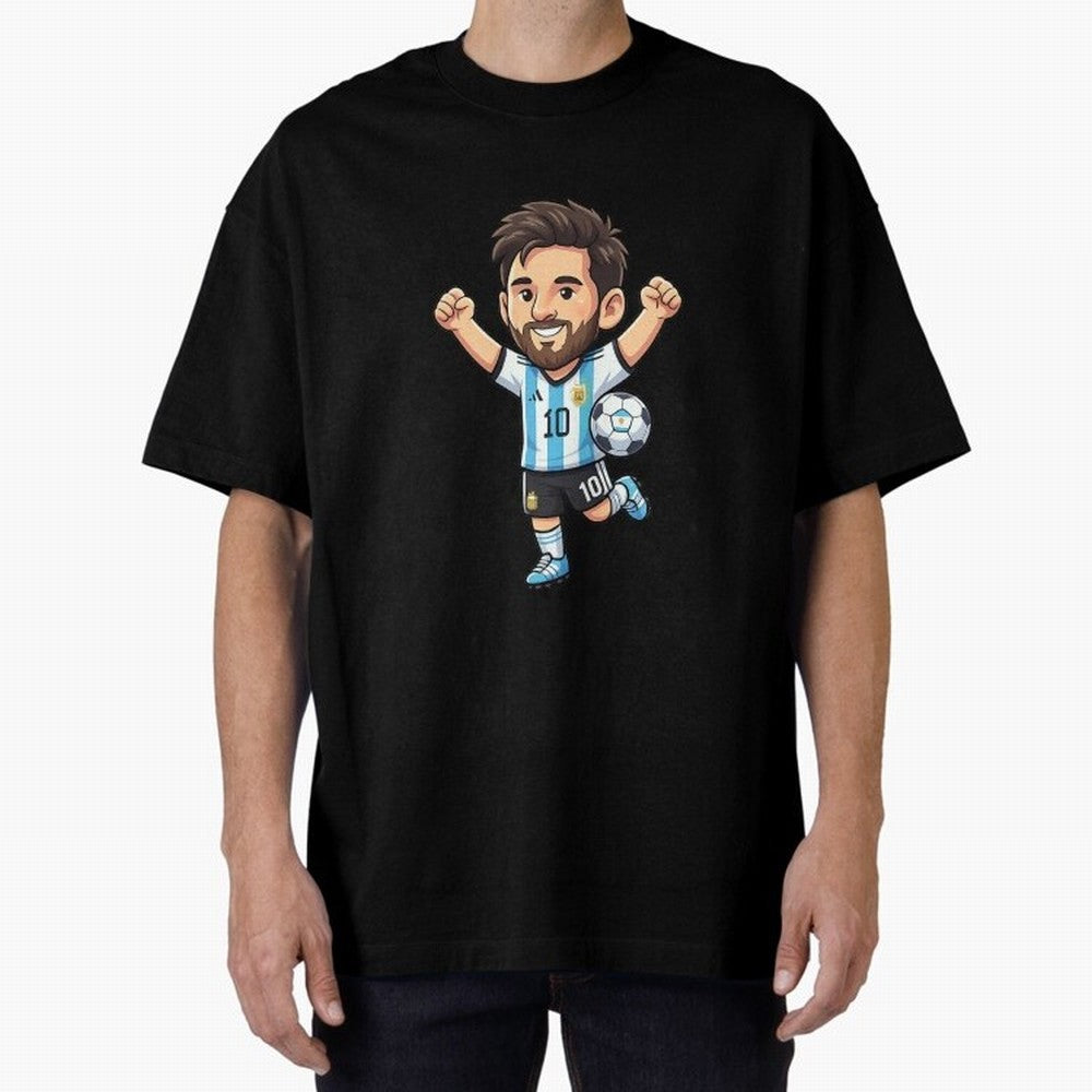 Cute Football Champion Cartoon Design Oversized T-Shirt Honor the Football Icons of Global Football Passion for FIFA World Cup 2026, Celebrating Neymar, Haaland and Cristiano Ronaldo, Argentina, Goal Celebration Energy, Supporter Heritage, Football