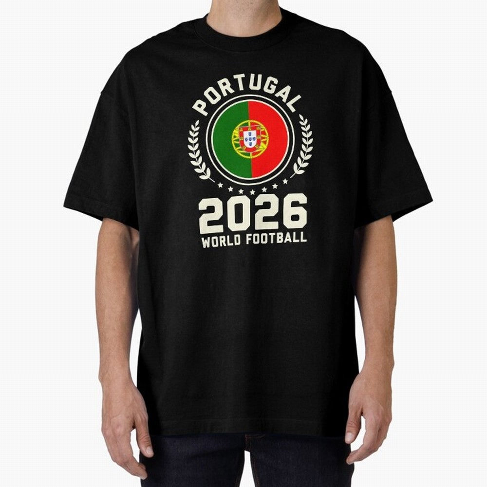 Portugal 2026 World Football Oversized T-Shirt Bring a Vintage Feel to Global Football Passion for FIFA World Cup 2026 Group Stage, Driven by Neymar, Haaland and Cristiano Ronaldo, Germany, Stadium Chants, National Pride, Trophy Dreams and