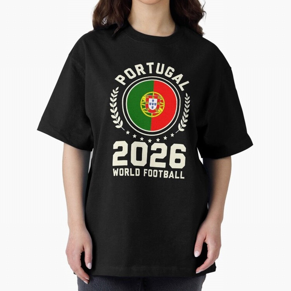 Portugal 2026 World Football Oversized T-Shirt Bring a Vintage Feel to Global Football Passion for FIFA World Cup 2026 Group Stage, Driven by Neymar, Haaland and Cristiano Ronaldo, Germany, Stadium Chants, National Pride, Trophy Dreams and