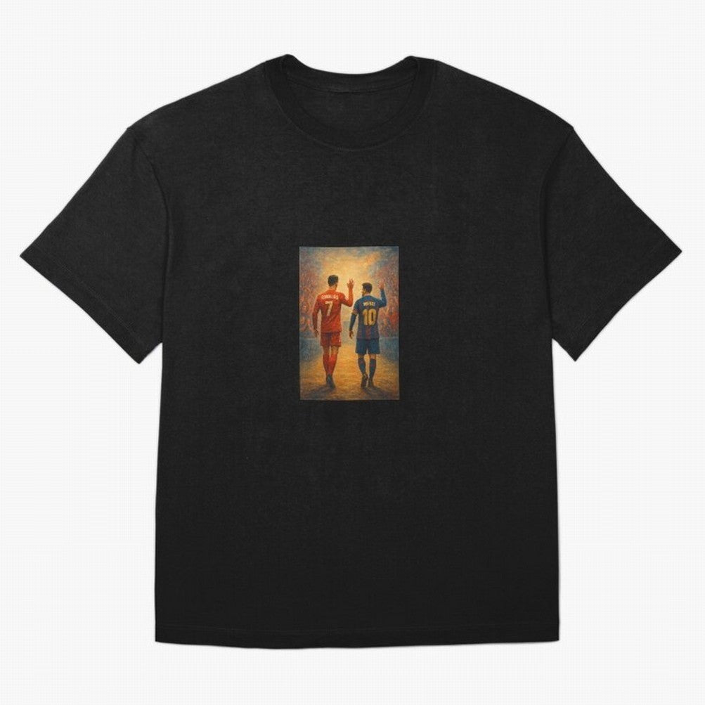Cristiano Ronaldo and Messi Art Sticker Oversized T-Shirt Support the Legends of FIFA World Cup 2026 Group Stage Capturing Messi, CR7 and Mbappe, Argentina Energy, Champion Mindset, Group Stage Buzz, Knockout Tension and Passionate Fan Culture;