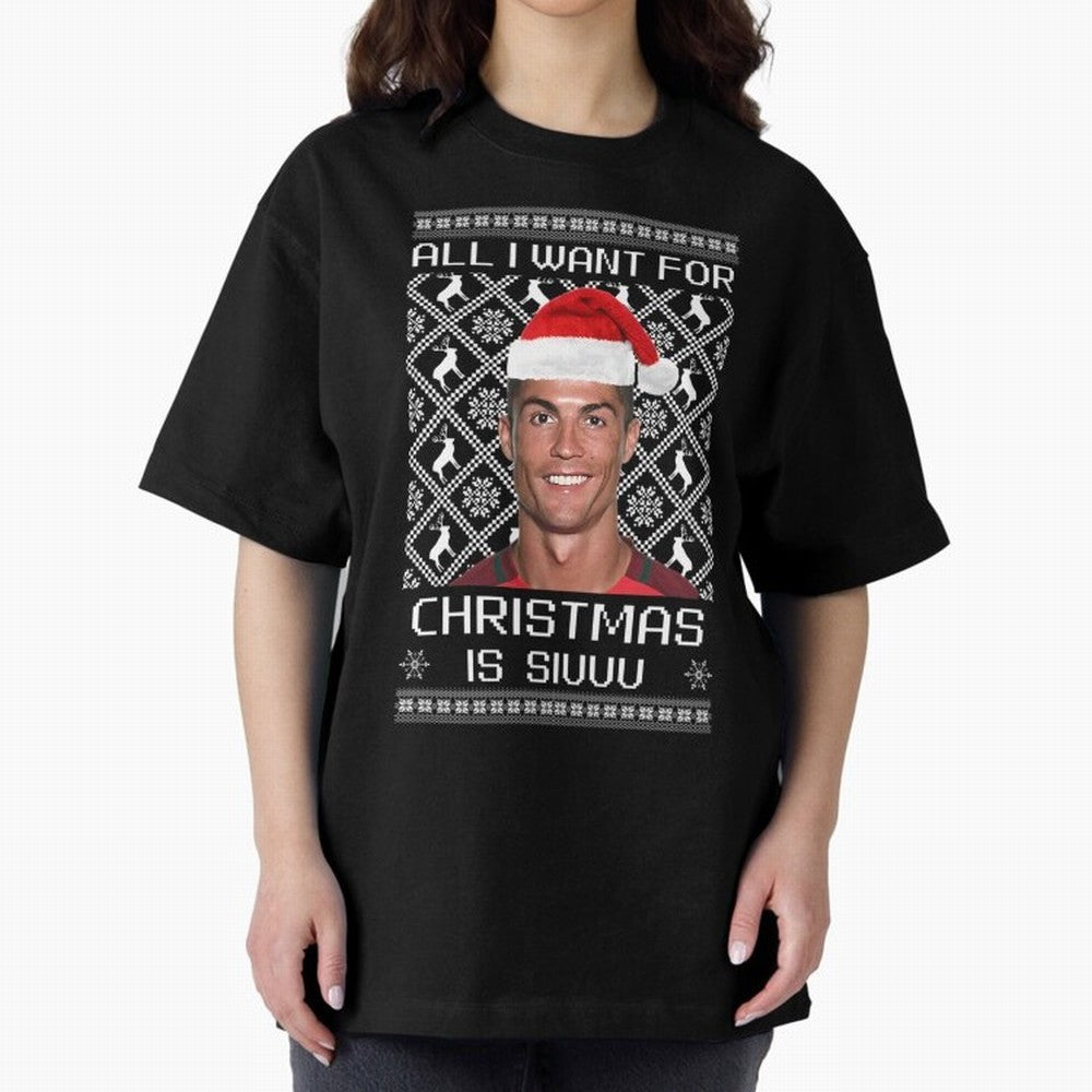 Cristiano Ronaldo Siuuu Christmas Oversized T-Shirt Turn Up for FIFA World Cup 2026 USA Canada Mexico for Fans of Neymar and Portugal, Bringing Football History, Final Match Energy, Crowd Noise and Once in a Lifetime Moments; Perfect for Fans,