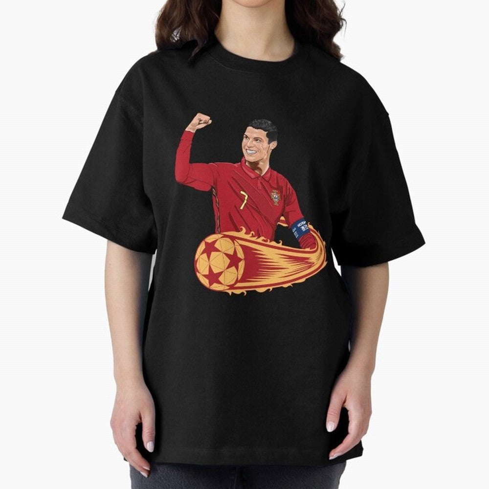 Cristiano Ronaldo drawing Oversized T-Shirt Mark Match Day Hype around FIFA World Cup 2026 Group Stage, CR7, England, Match Day Excitement, Supporter Culture, Golden Goals and Global Football Passion; Perfect for Supporters Who Want Bold Football