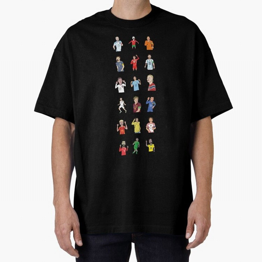 Badly Drawn Footballers Oversized T-Shirt Celebrate Soccer Greatness during FIFA World Cup 2026 for Fans of Messi and Brazil, Bringing Retro Football Energy, Iconic Rivalries, Trophy Chase Drama and Stadium Atmosphere; Ideal for Football Dads,
