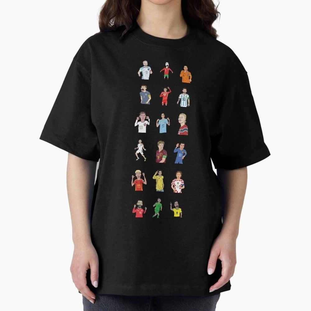 Badly Drawn Footballers Oversized T-Shirt Celebrate Soccer Greatness during FIFA World Cup 2026 for Fans of Messi and Brazil, Bringing Retro Football Energy, Iconic Rivalries, Trophy Chase Drama and Stadium Atmosphere; Ideal for Football Dads,