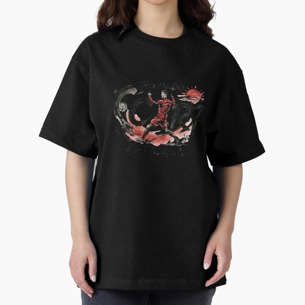 Cristiano Ronaldo CR7 Legend Japanese Ink Art Style Oversized T-Shirt Build FIFA World Cup 2026 USA Canada Mexico for Fans of Messi, CR7 and Mbappe and Argentina and Brazil, Bringing Tournament Hype, Historic Matchups, Family Viewing Parties and
