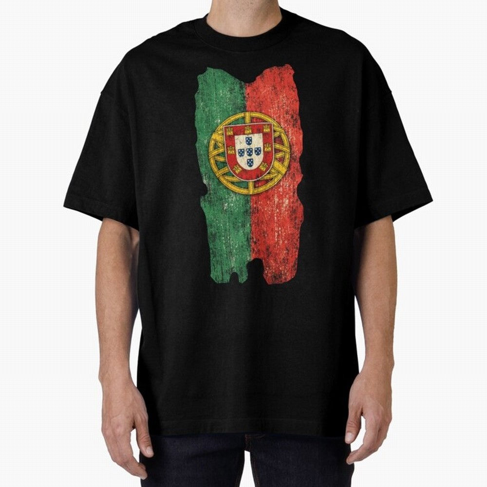 Vintage Portugal Flag Soccer Fan Design Oversized T-Shirt Capture Stadium Memories from FIFA World Cup 2026 USA Canada Mexico for Fans of Messi and Cristiano Ronaldo and England, Bringing Supporter Pride, Iconic Celebrations, Legendary Names and