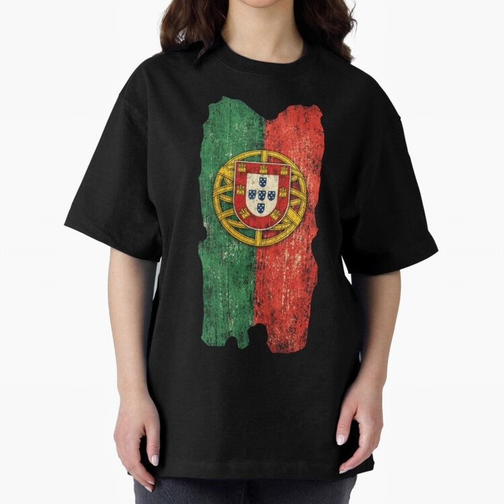 Vintage Portugal Flag Soccer Fan Design Oversized T-Shirt Capture Stadium Memories from FIFA World Cup 2026 USA Canada Mexico for Fans of Messi and Cristiano Ronaldo and England, Bringing Supporter Pride, Iconic Celebrations, Legendary Names and