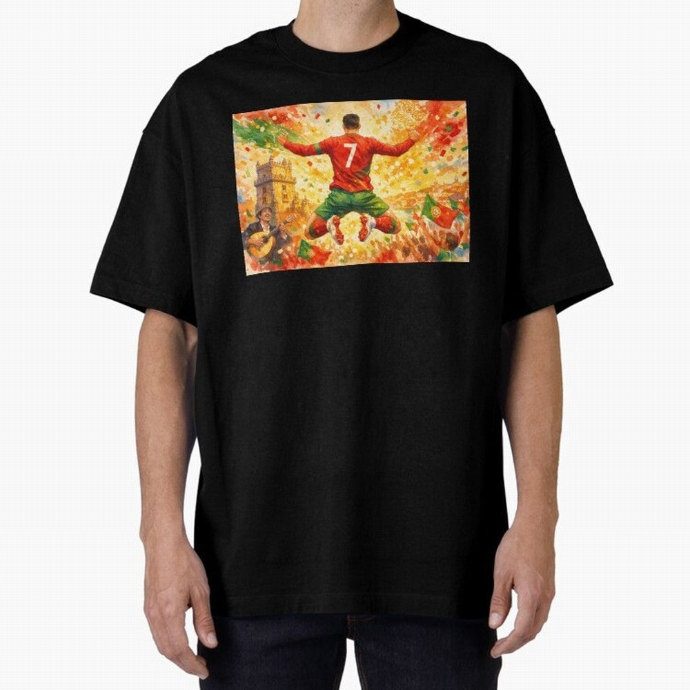 Soccer Player in Mid-Air Celebration Legend CR7 Oversized T-Shirt Carry National Pride through the FIFA World Cup 2026 Journey through Messi and Cristiano Ronaldo Highlights, Argentina Pride, Vintage Soccer Flavor, Modern Football Stars, National