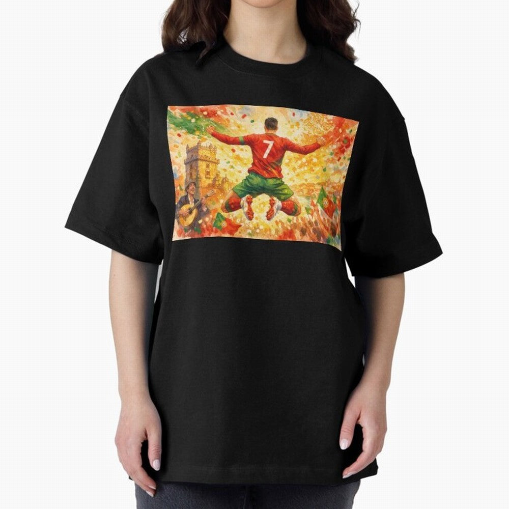 Soccer Player in Mid-Air Celebration Legend CR7 Oversized T-Shirt Carry National Pride through the FIFA World Cup 2026 Journey through Messi and Cristiano Ronaldo Highlights, Argentina Pride, Vintage Soccer Flavor, Modern Football Stars, National