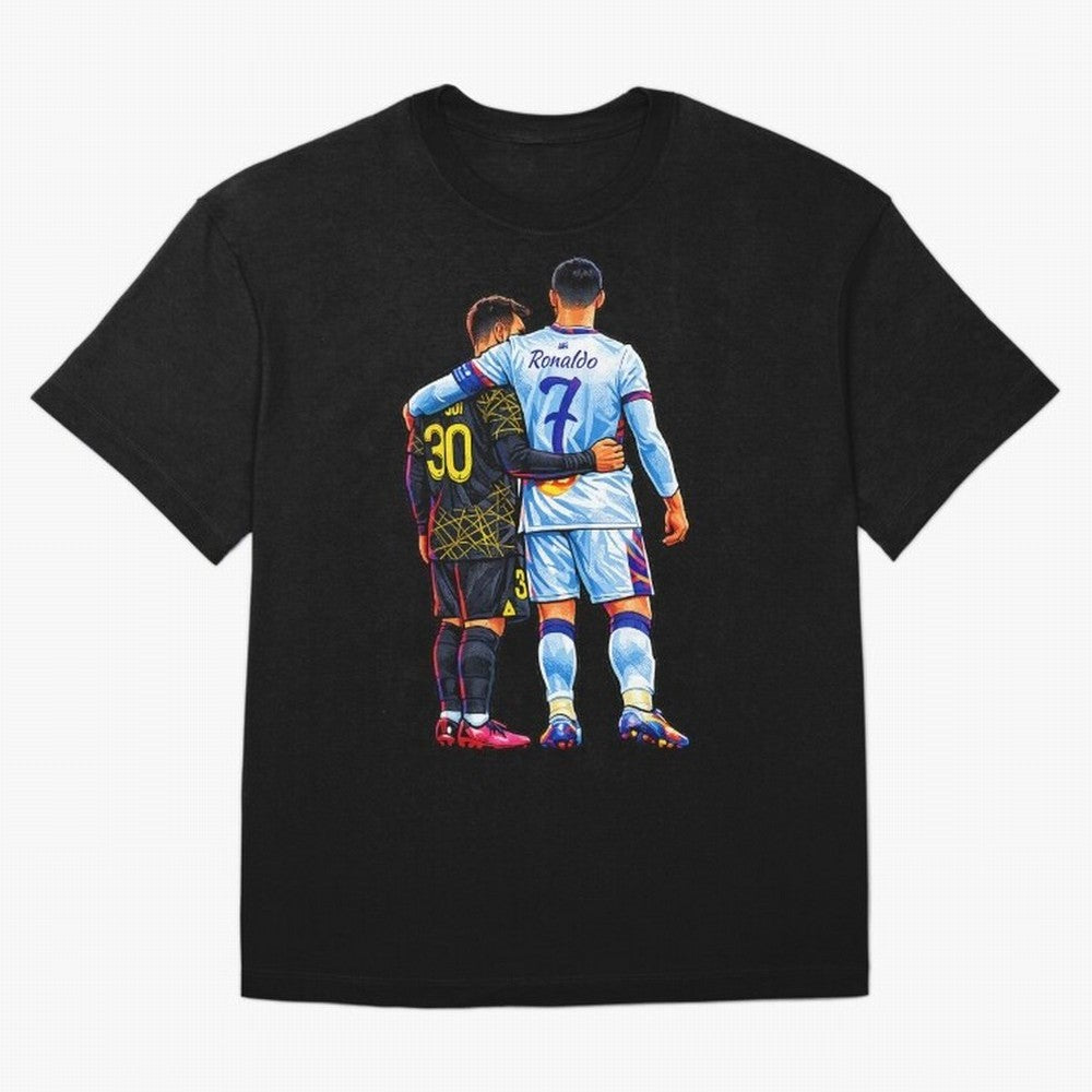 2 GOATS Oversized T-Shirt Stand Out with Spirit from Global Football Passion for FIFA World Cup 2026 Group Stage, Built around Messi, CR7 and Mbappe, France, Global Supporter Spirit, Legendary Goals, National Colors and Tournament Celebration;