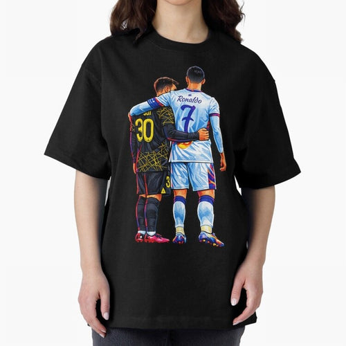2 GOATS Oversized T-Shirt Stand Out with Spirit from Global Football Passion for FIFA World Cup 2026 Group Stage, Built around Messi, CR7 and Mbappe, France, Global Supporter Spirit, Legendary Goals, National Colors and Tournament Celebration;