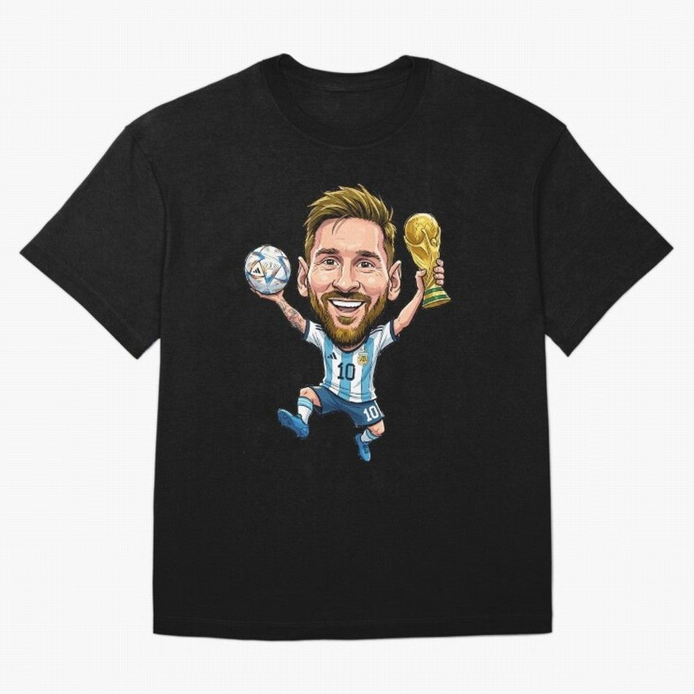 Messi Campion Caricatur Oversized T-Shirt Spotlight FIFA World Cup 2026 Made for Neymar, Brazil, Portugal and Argentina Energy, Goal Celebration Energy, Supporter Heritage, Football Icons and Worldwide Tournament Joy; Ideal for Passionate Fans Who
