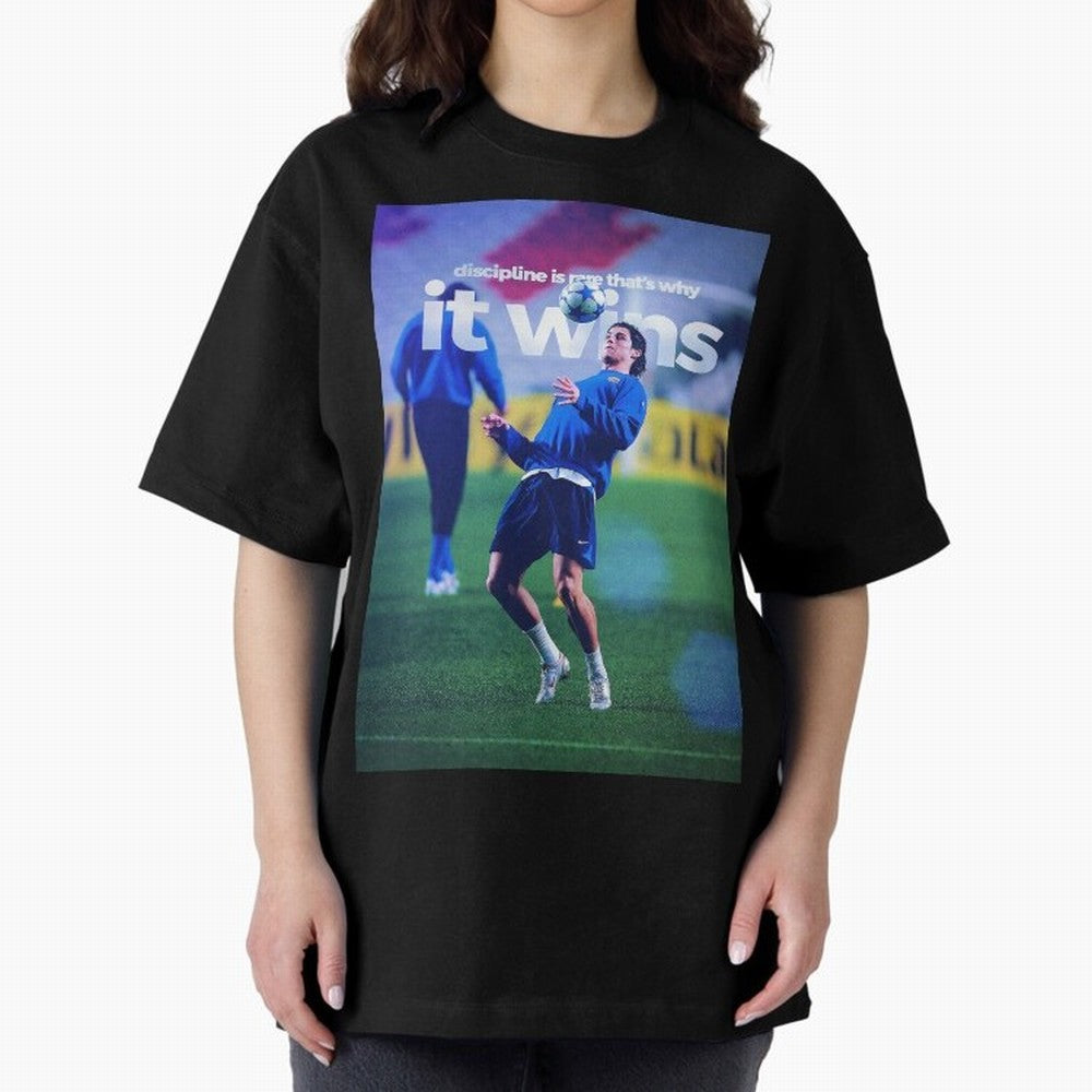 Cristiano Ronaldo - Discipline is rare that's why it wins Oversized T-Shirt Celebrate the Road through Global Football Passion for FIFA World Cup 2026 Group Stage, Capturing Neymar, Haaland and Cristiano Ronaldo, England and Germany, Football