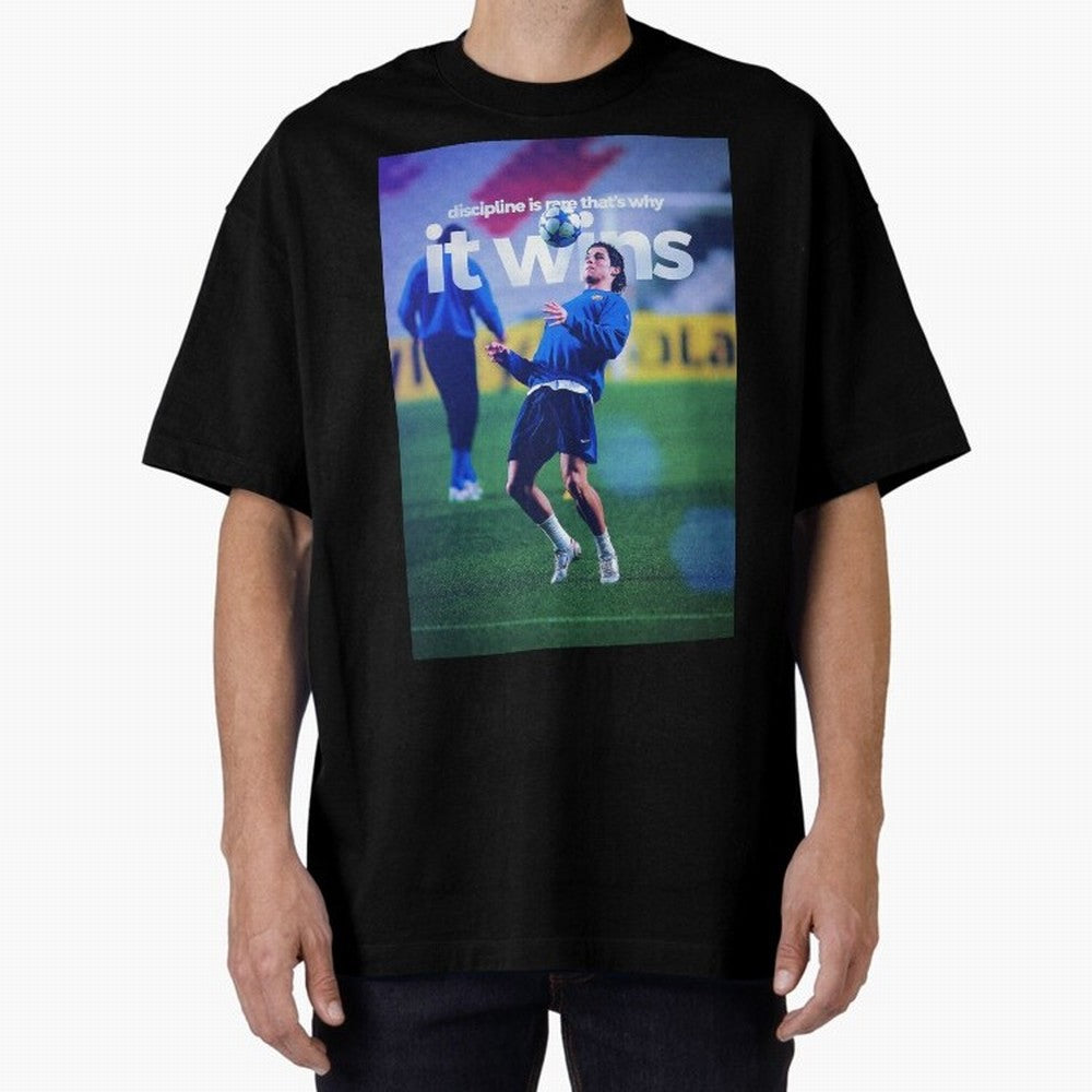 Cristiano Ronaldo - Discipline is rare that's why it wins Oversized T-Shirt Celebrate the Road through Global Football Passion for FIFA World Cup 2026 Group Stage, Capturing Neymar, Haaland and Cristiano Ronaldo, England and Germany, Football