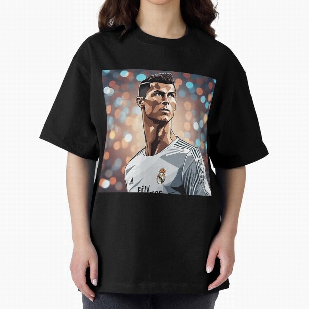 Ronaldo Cr7 Cristiano The Goat Artwork Futbol Soccer Oversized T-Shirt Celebrate Fan Favorites in Global Football Passion for FIFA World Cup 2026 Group Stage, Filled with Messi, CR7 and Mbappe, Spain, Goal Celebration Energy, Supporter Heritage,