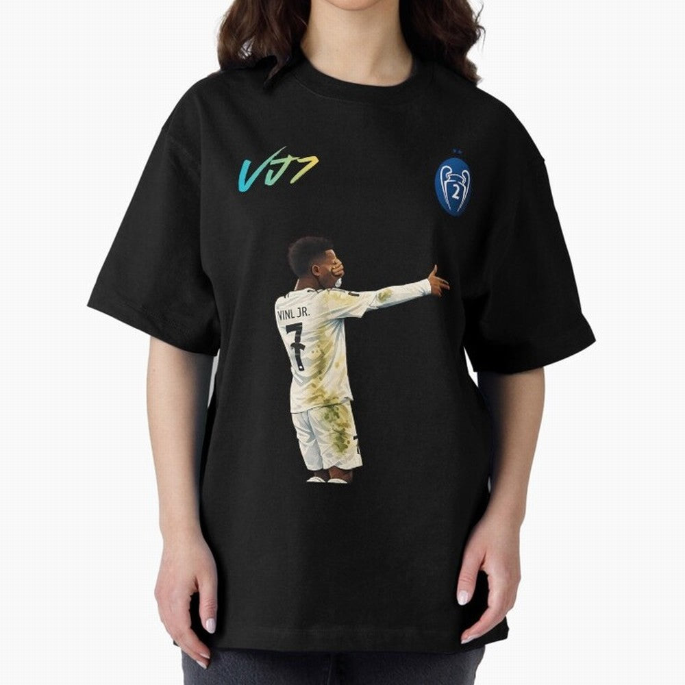 Vini Jr Oversized T-Shirt Feel International Energy from Global Football Passion for FIFA World Cup 2026, Connected to CR7, Argentina, France and Brazil, Classic Soccer Heritage, Championship Pressure, Fan Loyalty and International Pride; Created