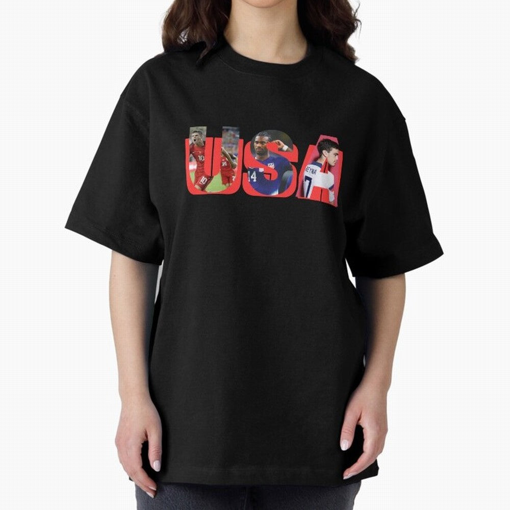 USA Soccer Cristian Pulisic, Haji Wright, Gio Reyna Oversized T-Shirt Embrace Global Football Passion for FIFA World Cup 2026 Group Stage, Featuring Cristiano Ronaldo, Argentina, Worldwide Fan Energy, Dramatic Goals, Stadium Lights and Championship