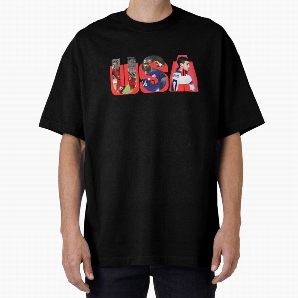 USA Soccer Cristian Pulisic, Haji Wright, Gio Reyna Oversized T-Shirt Embrace Global Football Passion for FIFA World Cup 2026 Group Stage, Featuring Cristiano Ronaldo, Argentina, Worldwide Fan Energy, Dramatic Goals, Stadium Lights and Championship
