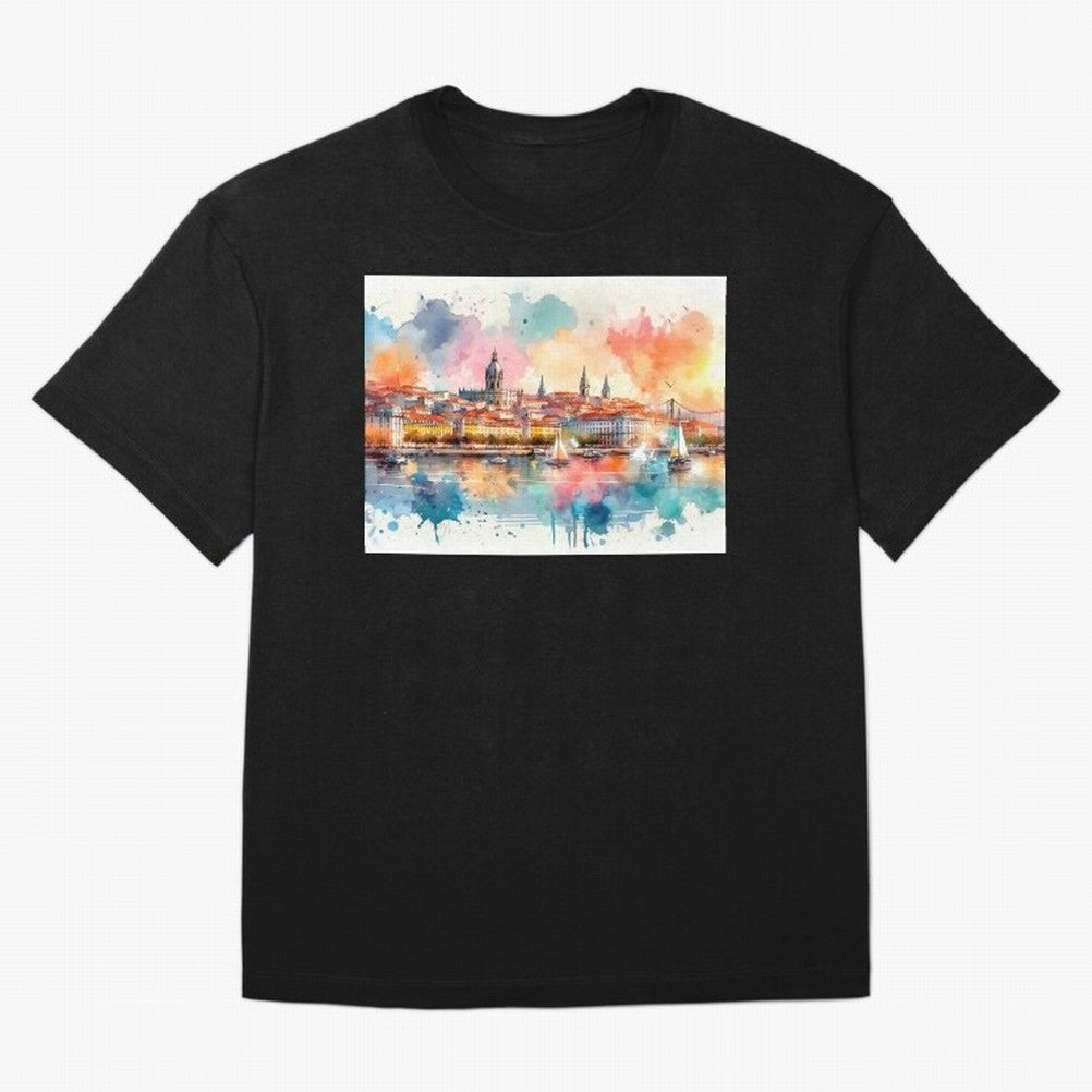 Lisbon cityscape with sailboats Oversized T-Shirt Enjoy FIFA World Cup 2026 Spirit, Highlighting Argentina, CR7 and Messi, Supporter Pride, Iconic Celebrations, Legendary Names and Global Match Day Energy; Ideal for Passionate Fans Who Love