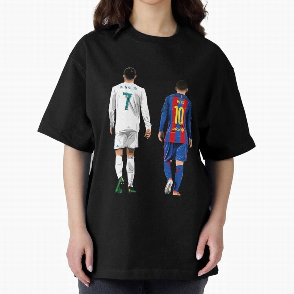 Cristiano Ronaldo And Messi Oversized T-Shirt Back the Journey through FIFA World Cup 2026 for Fans of Messi, Neymar and Mbappe and Germany, Bringing Tournament Hype, Historic Matchups, Family Viewing Parties and Global Sports Pride; Perfect for