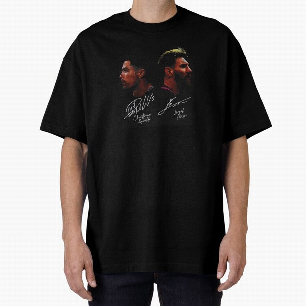 Cristiano Ronaldo & Lionel Messi Signature Oversized T-Shirt Discover Match Day Hype around FIFA World Cup 2026, Cristiano Ronaldo, Haaland and CR7, Brazil, Vintage Soccer Flavor, Modern Football Stars, National Flags and Final Night Emotion; Ideal