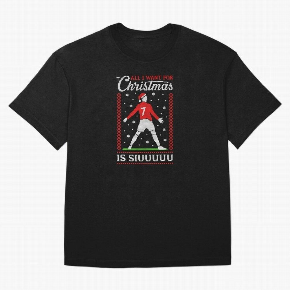 All I Want For Christmas Is Siuu Funny Christmas Festive Knitted Oversized T-Shirt Make Game Day About the FIFA World Cup 2026 Group Stage Journey through Cristiano Ronaldo, Haaland and CR7 Highlights, France and Portugal Pride, Vintage Soccer