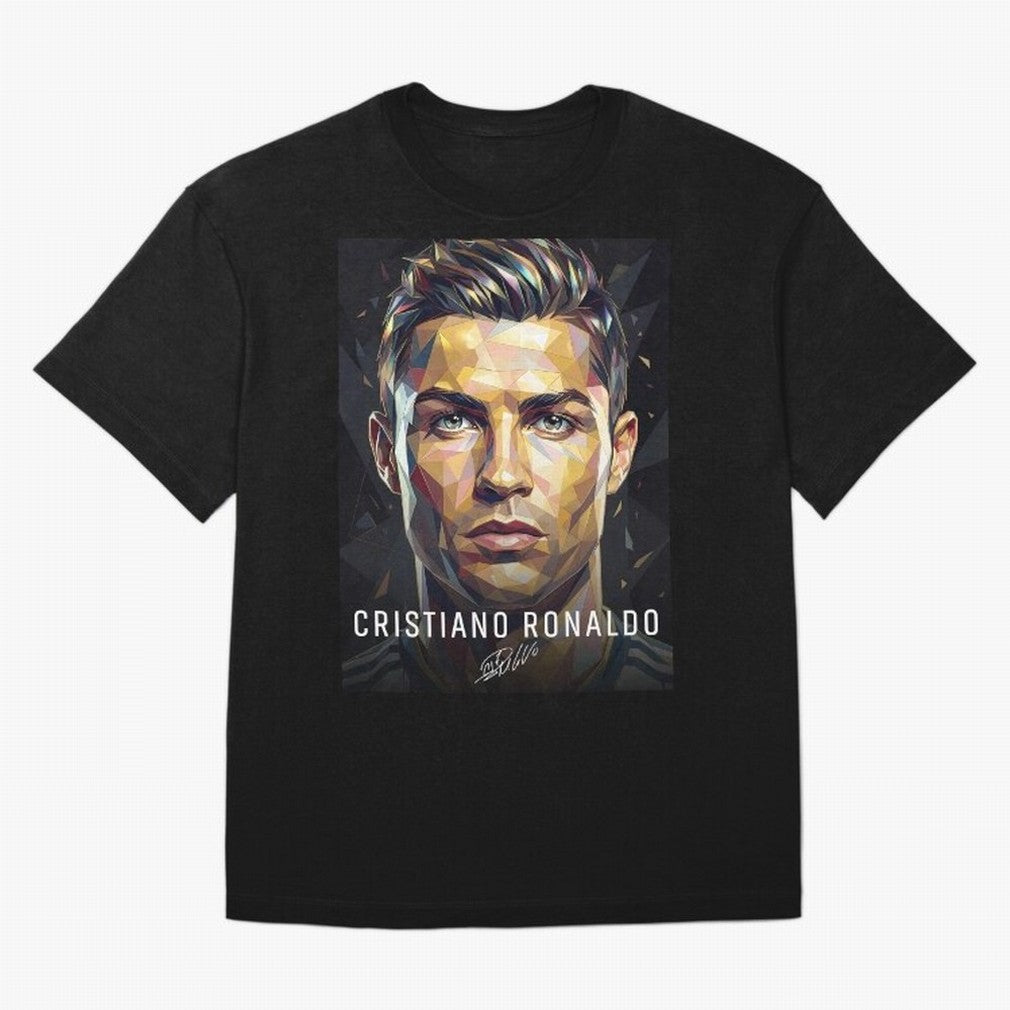 Cristiano Ronaldo Geometric Low Poly Soccer Legend Oversized T-Shirt Upgrade FIFA World Cup 2026 USA Canada Mexico Spirit, Capturing Argentina, France and Brazil, Messi, Neymar and Mbappe, Worldwide Fan Energy, Dramatic Goals, Stadium Lights and