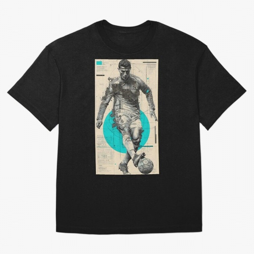 Futuristic Cristiano Ronaldo Illustration ¨C Cyber-Tech Football Art Oversized T-Shirt Create FIFA World Cup 2026 USA Canada Mexico Spirit, Connected to Argentina and Brazil, Cristiano Ronaldo, Haaland and CR7, Vintage Soccer Flavor, Modern
