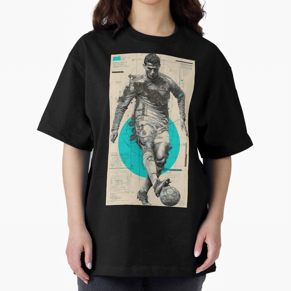 Futuristic Cristiano Ronaldo Illustration ¨C Cyber-Tech Football Art Oversized T-Shirt Create FIFA World Cup 2026 USA Canada Mexico Spirit, Connected to Argentina and Brazil, Cristiano Ronaldo, Haaland and CR7, Vintage Soccer Flavor, Modern